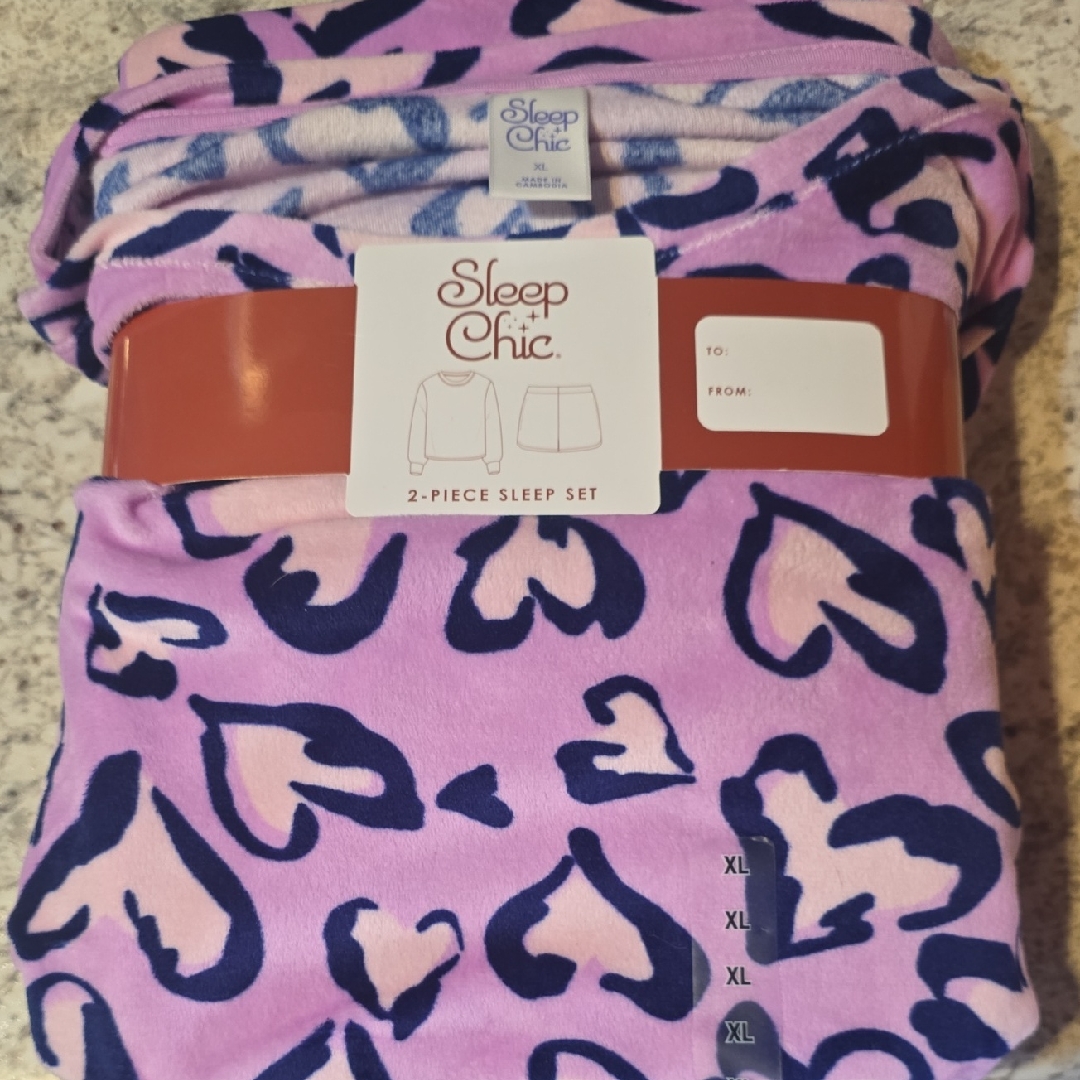 Sleep Chic Women's Heart Pajama Set - Pink And Blue